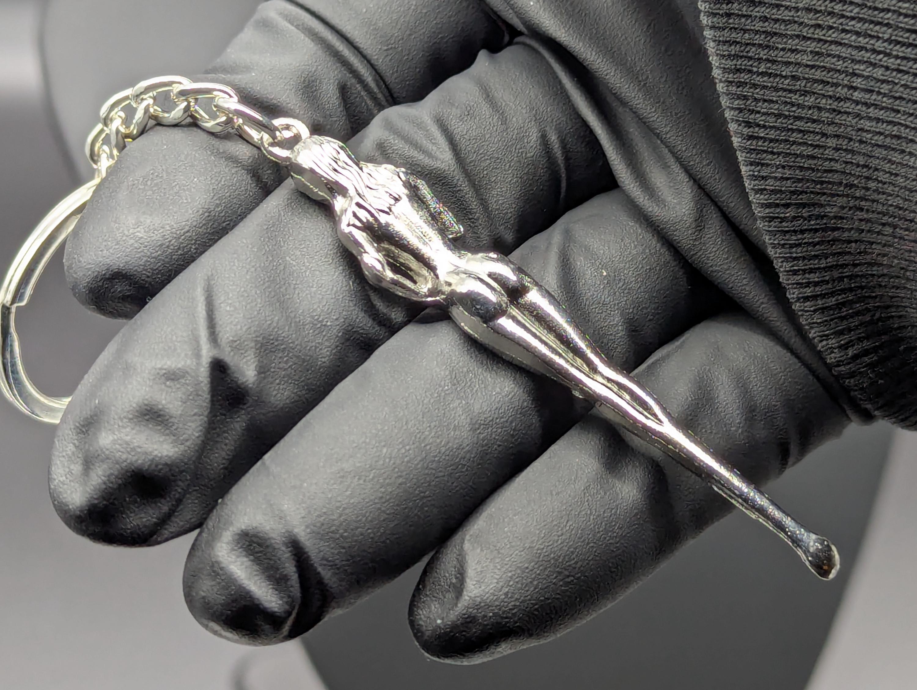 Chrome Silver Finished Alloy Retro Burlesque Risque Nudie Girl Spoon Keyring