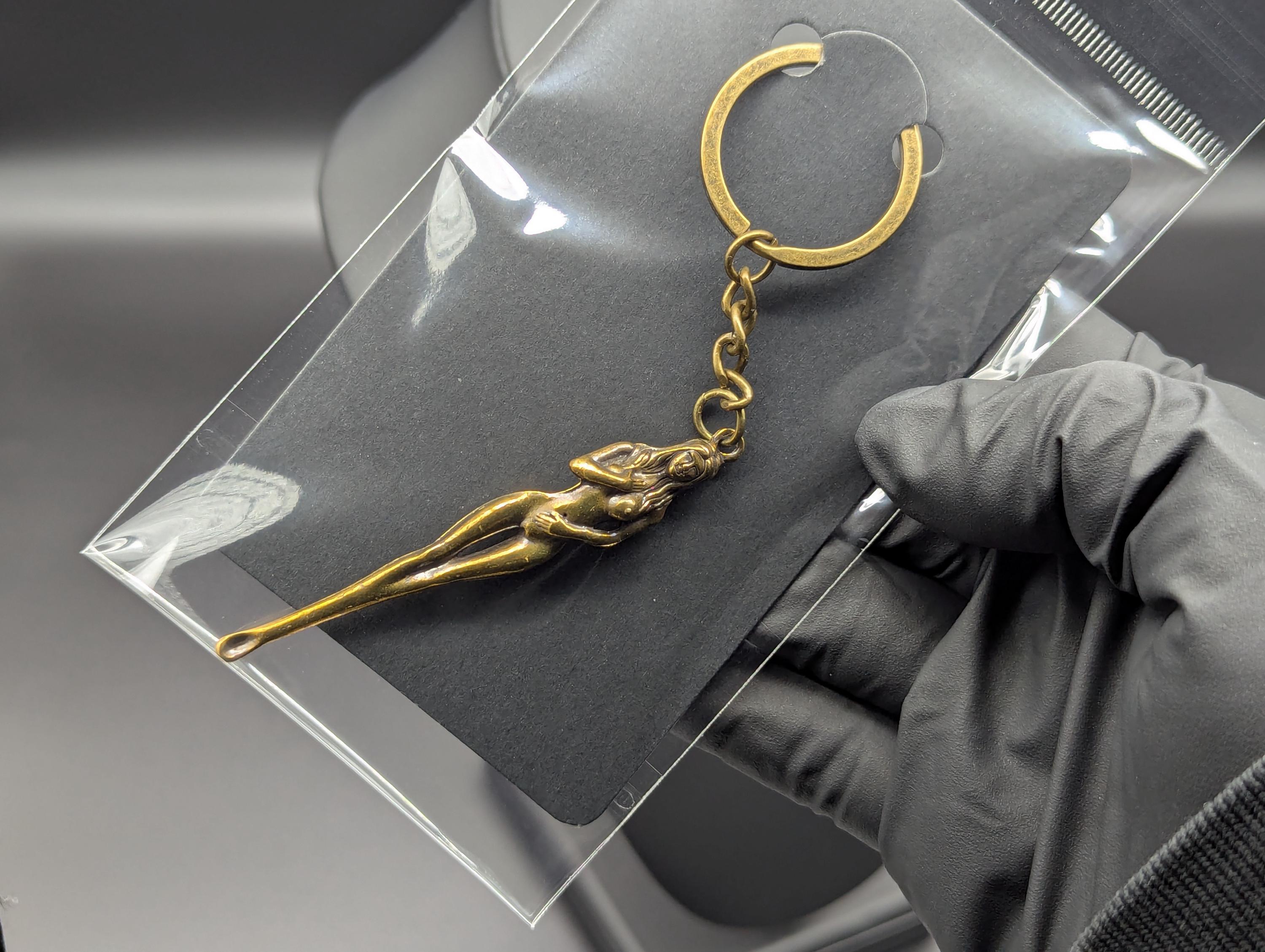 Antiqued Brass Retro Burlesque Risque Nudie Girl Spoon Keyring