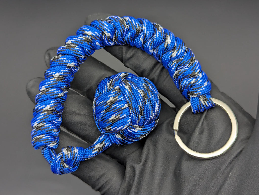 3 Oz Blue White & Black Paracord Monkey Fist Keyring