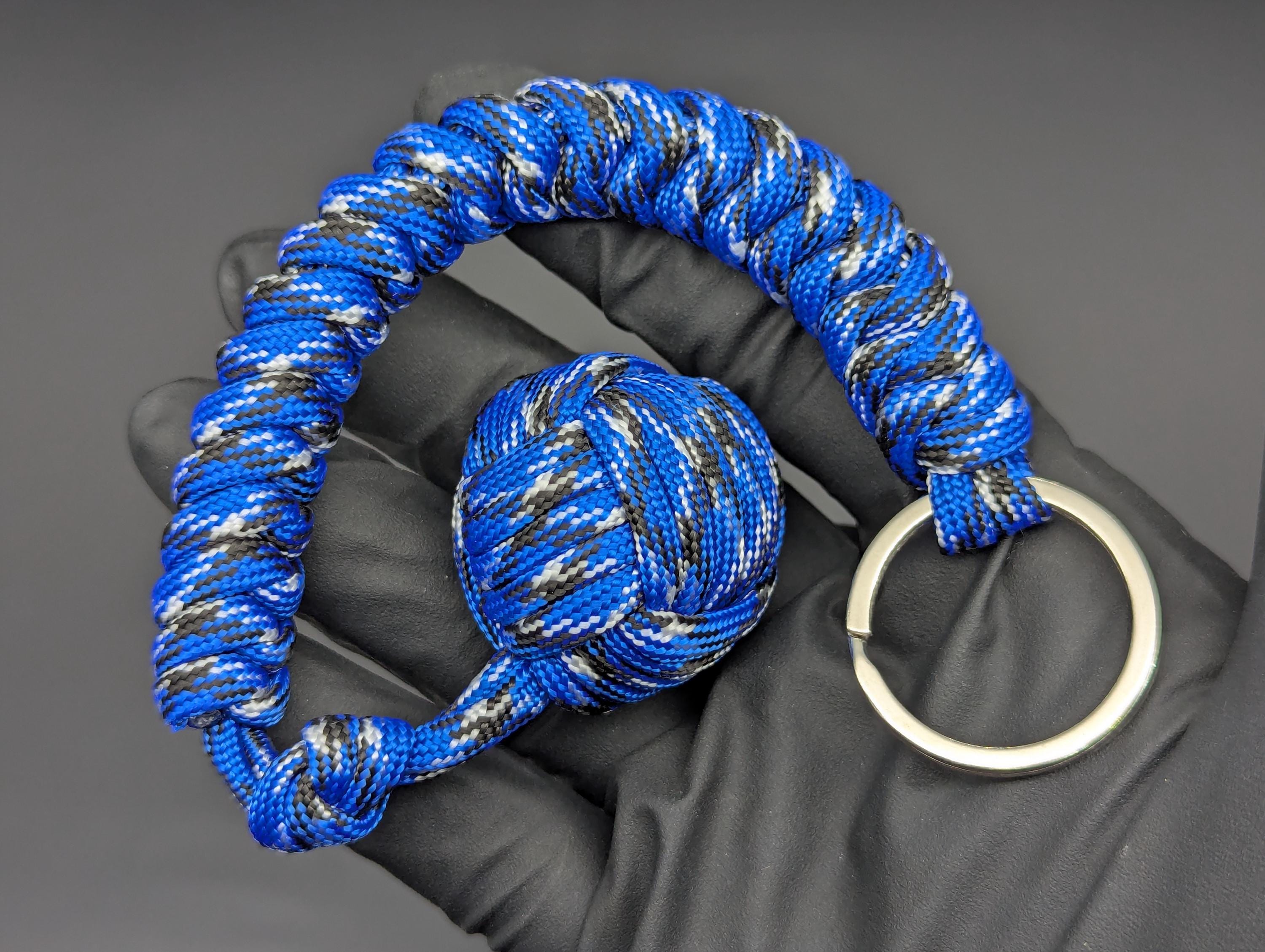 3 Oz Blue White & Black Paracord Monkey Fist Keyring