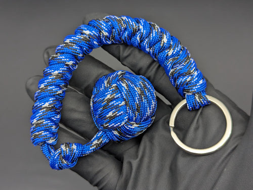 3 Oz Blue White & Black Paracord Monkey Fist Keyring
