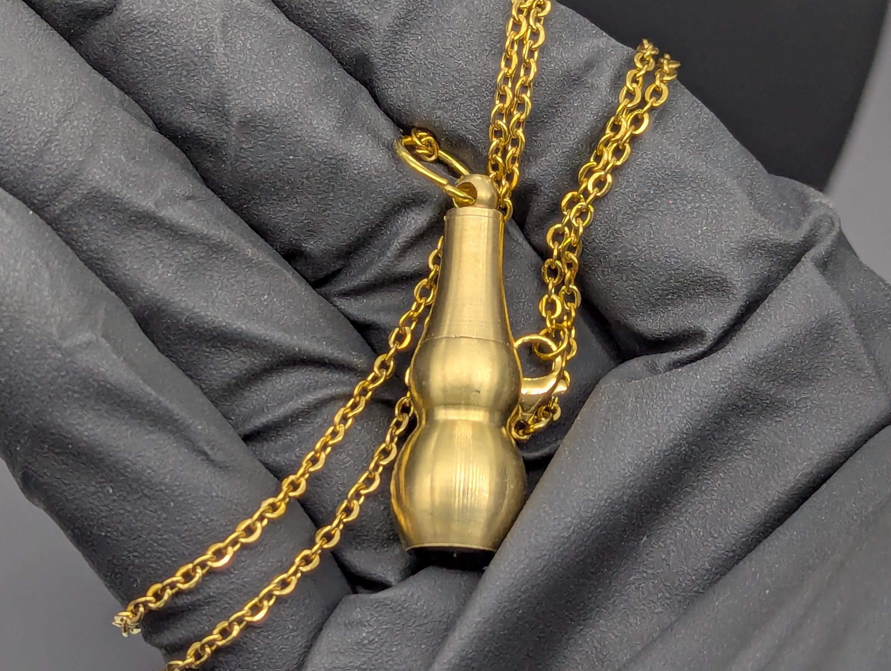 22" Gold Tone EDC Rave Screw Top Magic Ash Urn & Mini Spoon Necklace Combo