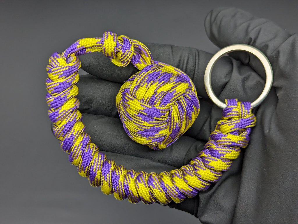 3 Oz Yellow & Purple Paracord Monkey Fist Keyring