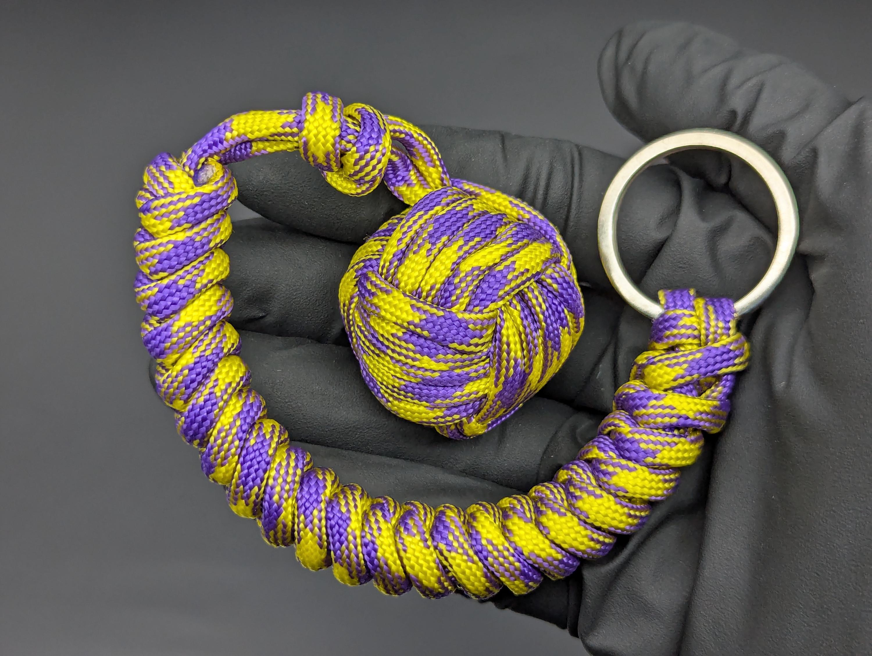 3 Oz Yellow & Purple Paracord Monkey Fist Keyring