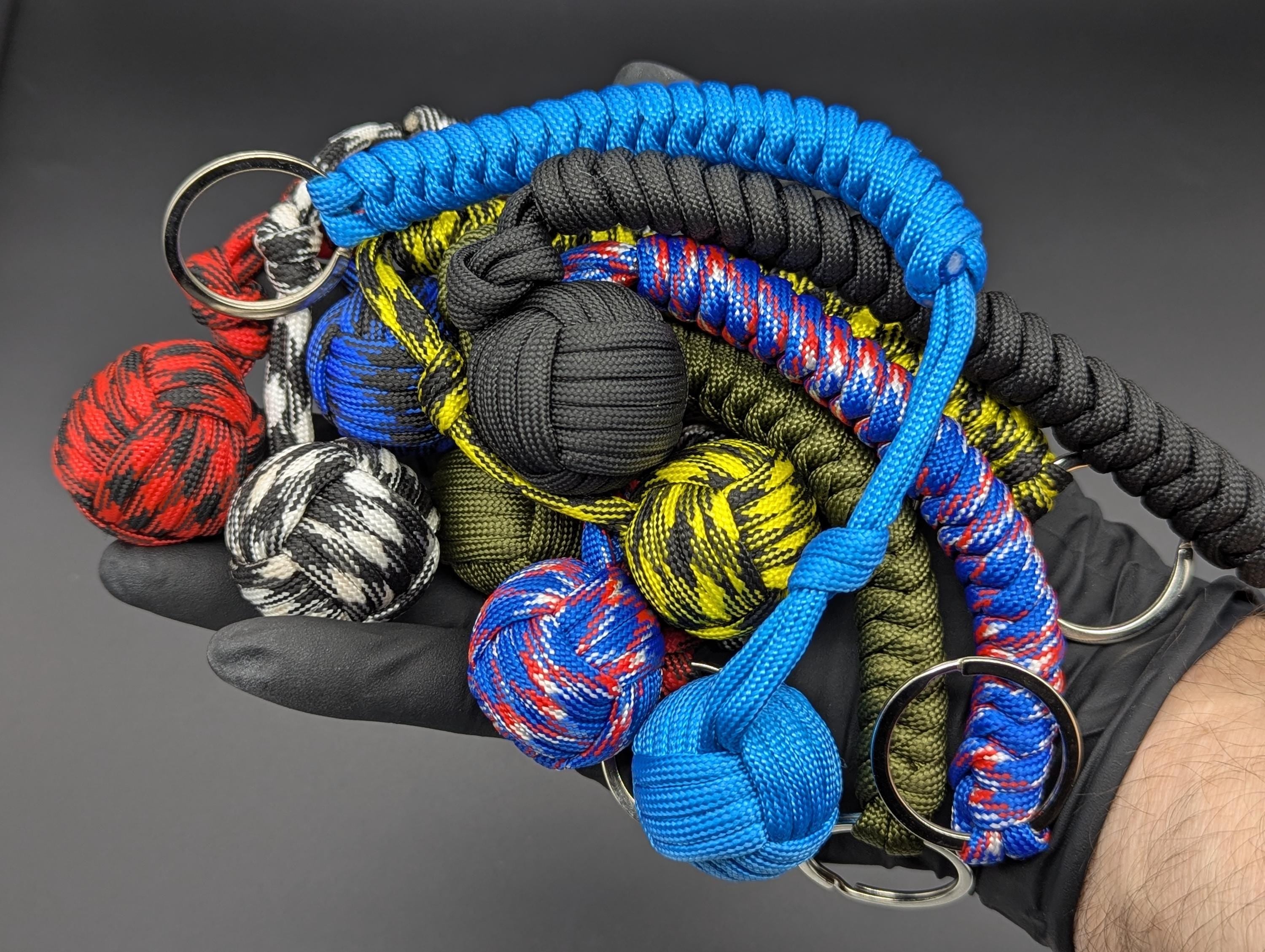 3 Oz Solid Black Paracord Monkey Fist Keyring