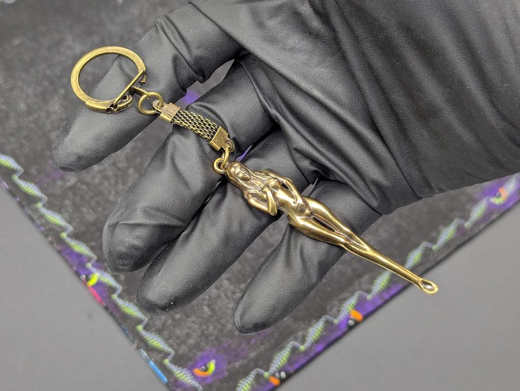 Antiqued Brass Rave EDC Girl Goddess Figurine Mini Spoon Keyring