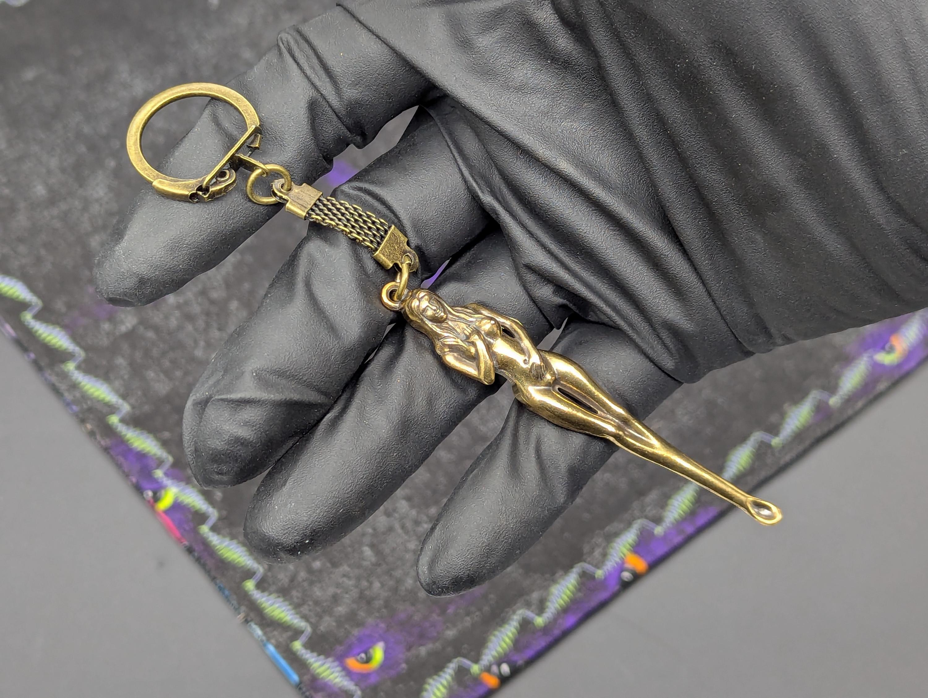 Antiqued Brass Rave EDC Girl Goddess Figurine Mini Spoon Keyring