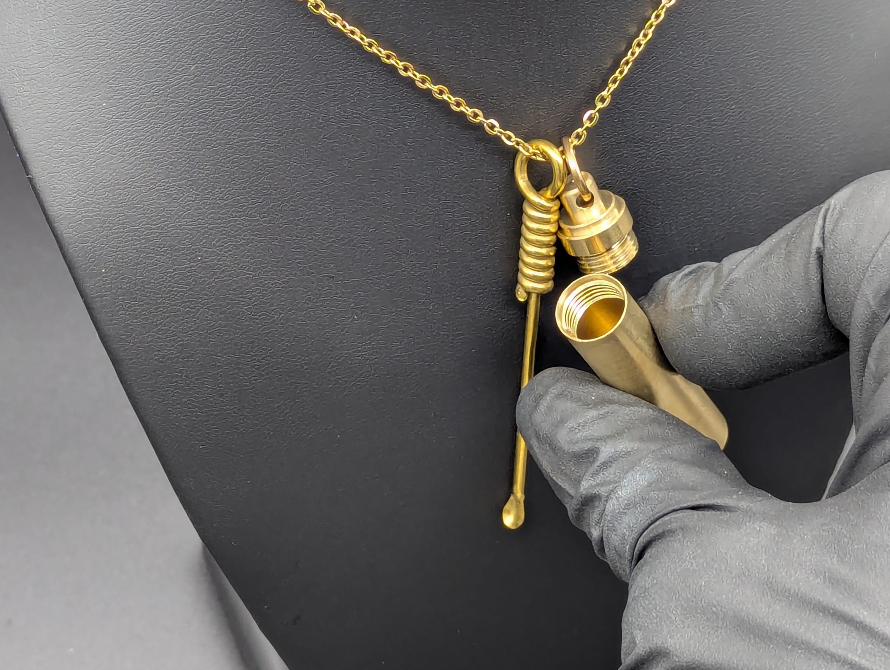 Gold Toned Spoon Pendant w/ Matching 22" Chain & Large Brass Jar