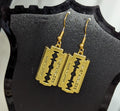High Stainless Faux Razor Blade Dangling Hook Earrings Gold
