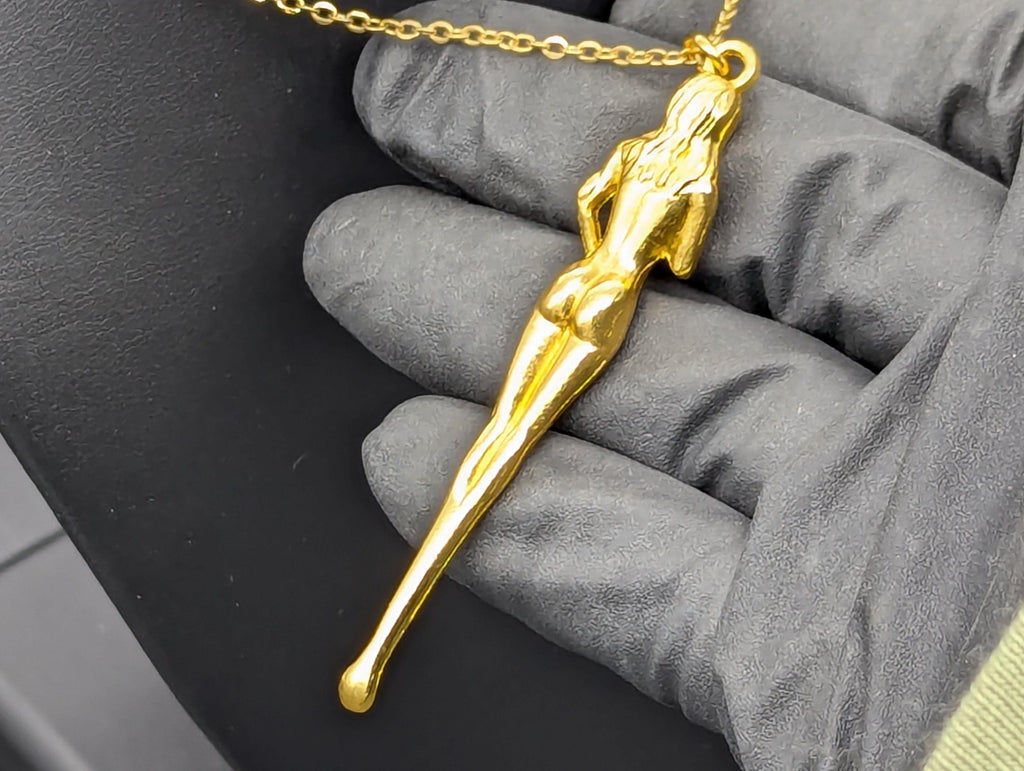 Gold Toned Powder Spell Spoon Mother Nature Pendant w/ Matching 22" Chain & Ornate Brass Magic Urn Screw Top Jar