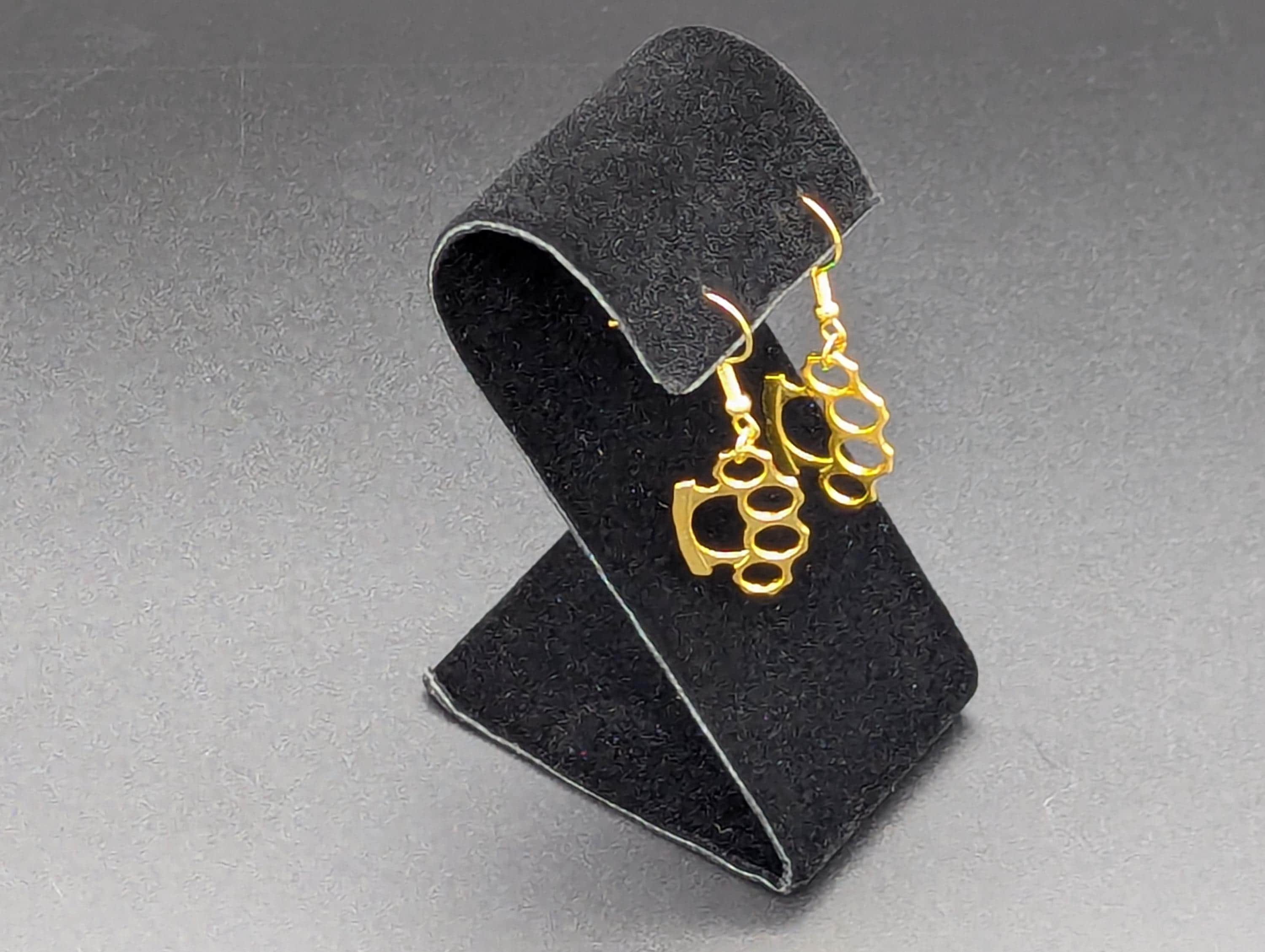 Brass Knuckle Dusters Style Gold Finish Dangling Earring Set