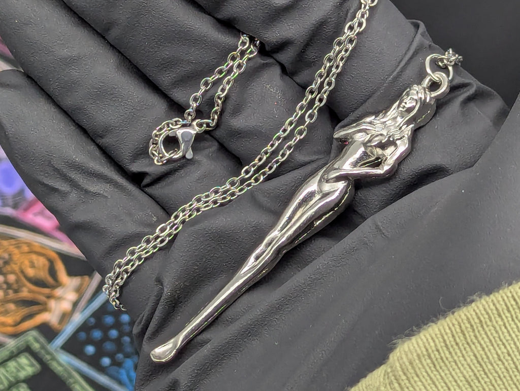 Silver Burlesque Risque Goddess Woman Spoon w/ 22" Steel Link EDC Necklace