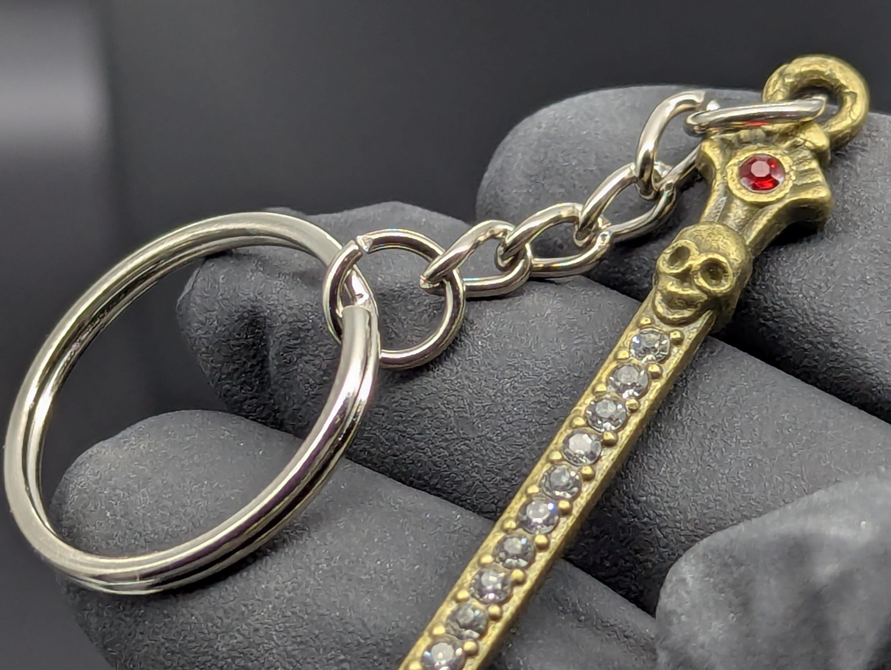 Antiqued Brass Bling Skull Magic Spell Ash Ritual Spoon Keyring