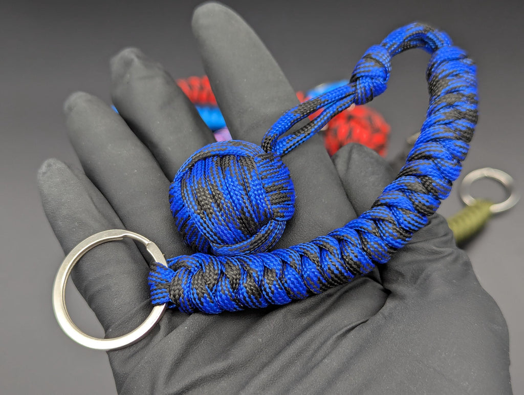 3 Oz Blue & Black Paracord Monkey Fist Keyring