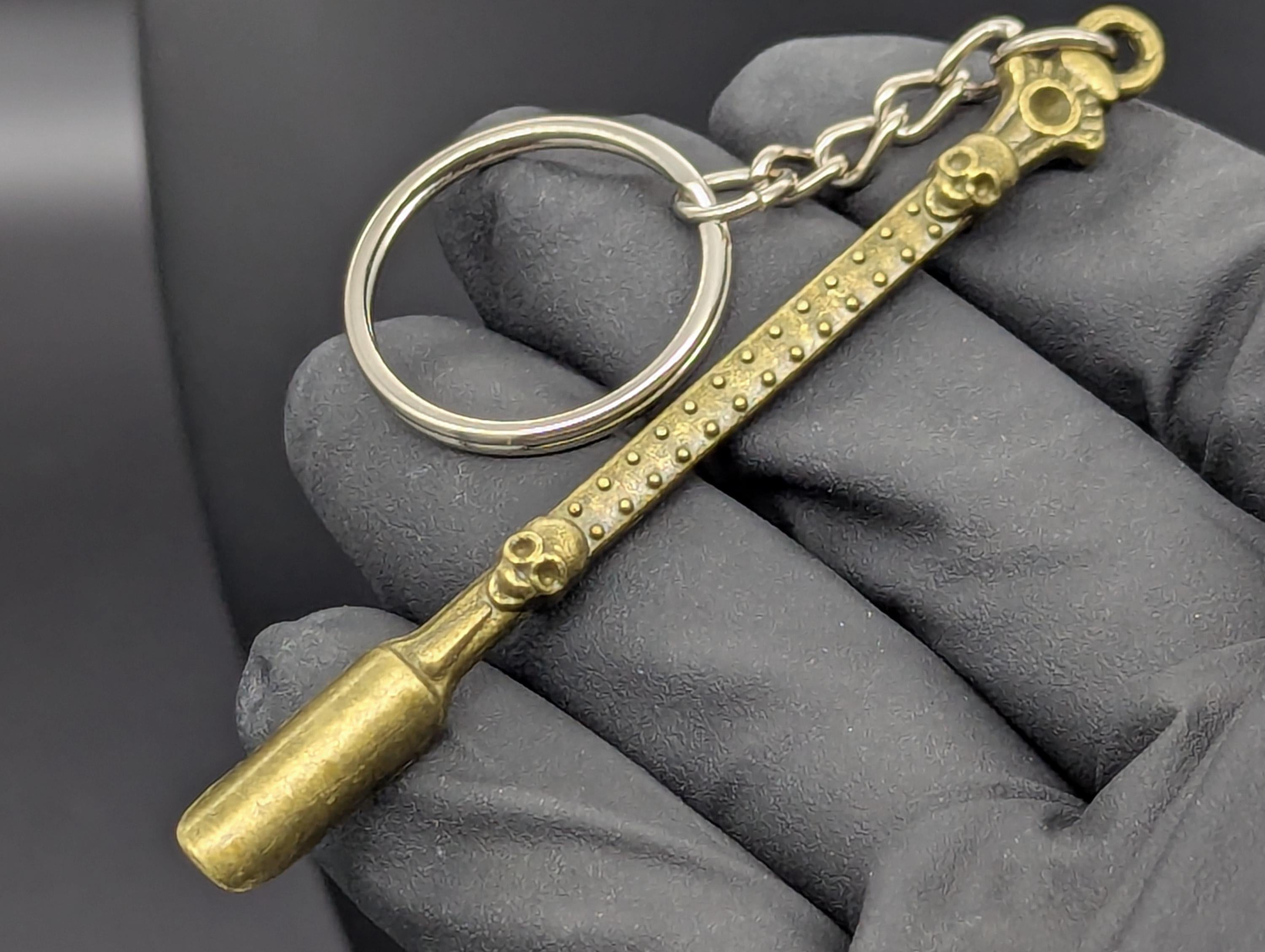 Antiqued Brass Bling Skull Magic Spell Ash Ritual Spoon Keyring