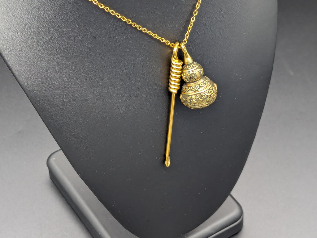 Gold Tone Spell Spoon Pendant with Brass Magic Urn - 22" Chain