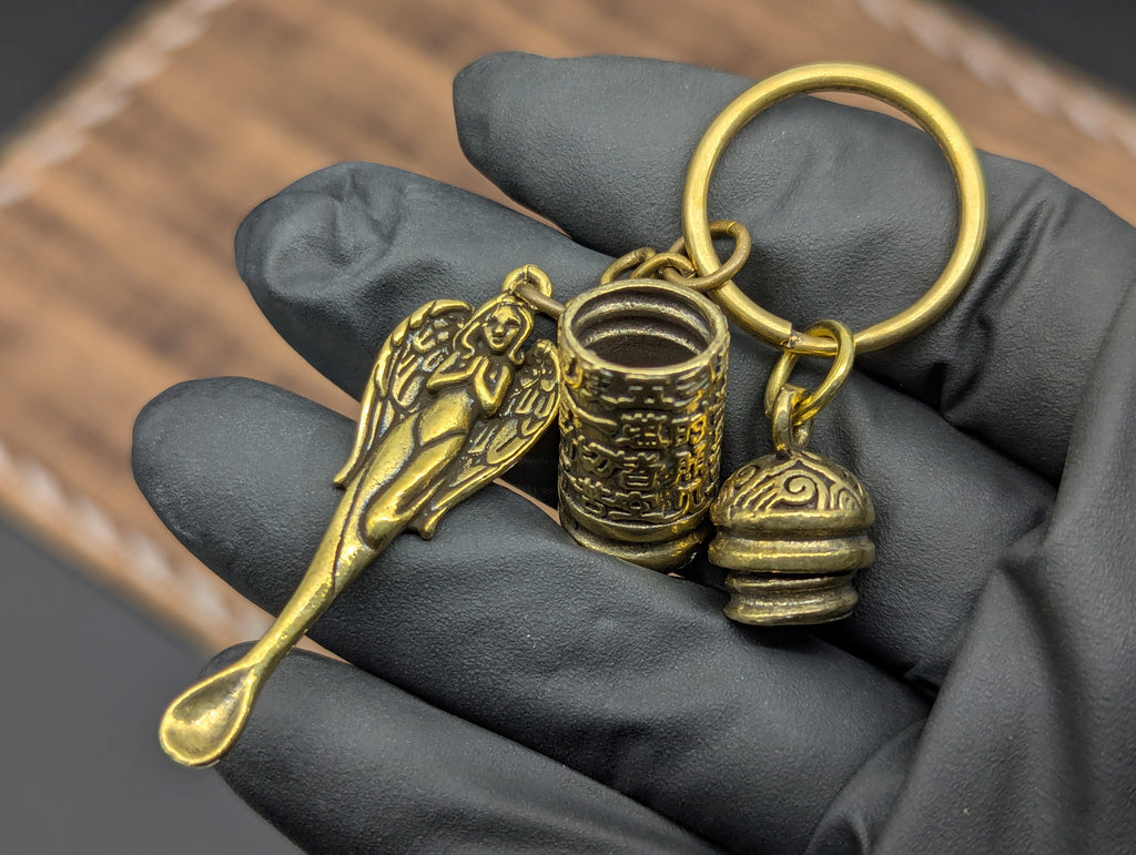 Magic Brass Angel Ornate Mini Spoon & Screw Top Urn Keyring