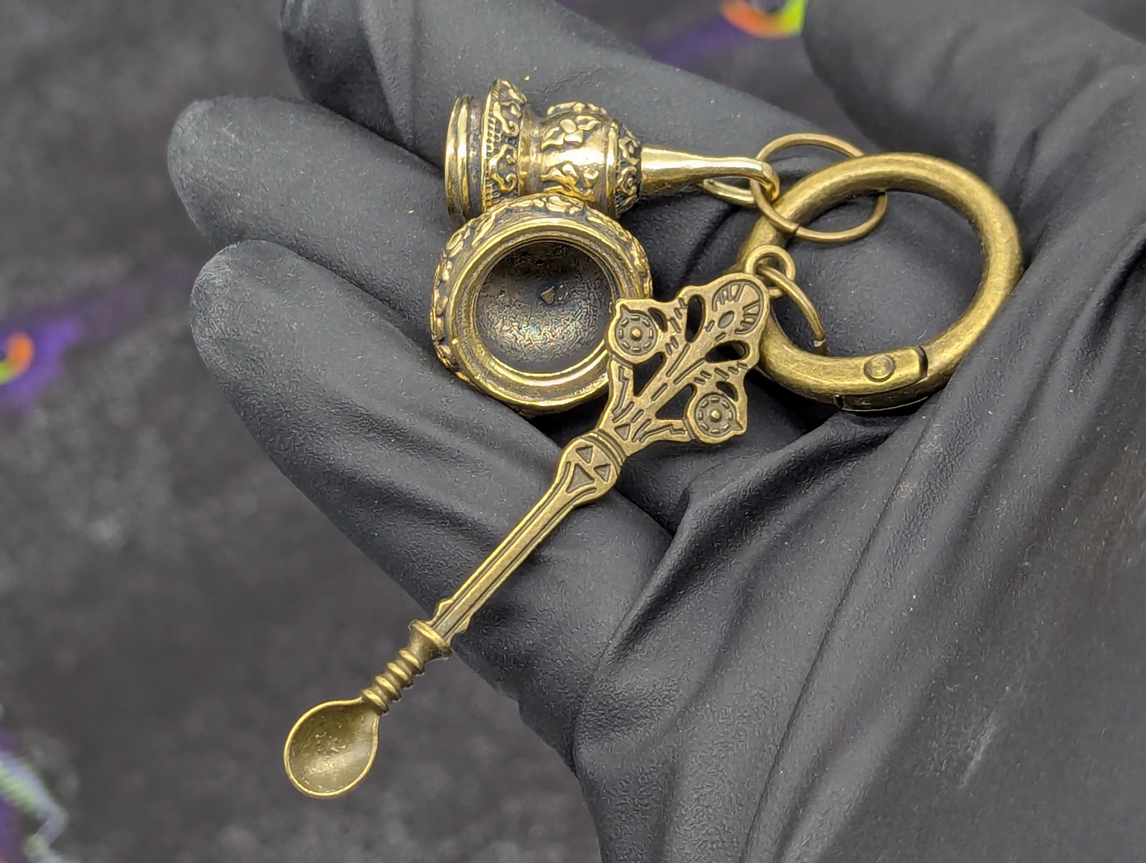 Magic Powder Victorian Spoon & Round Screw Top Jar EDC Rave Keyring