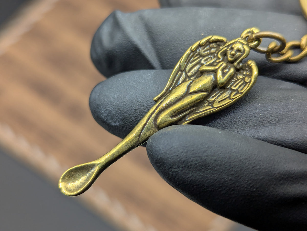 Magic Brass Angel Ornate Mini Spoon & Screw Top Urn Keyring
