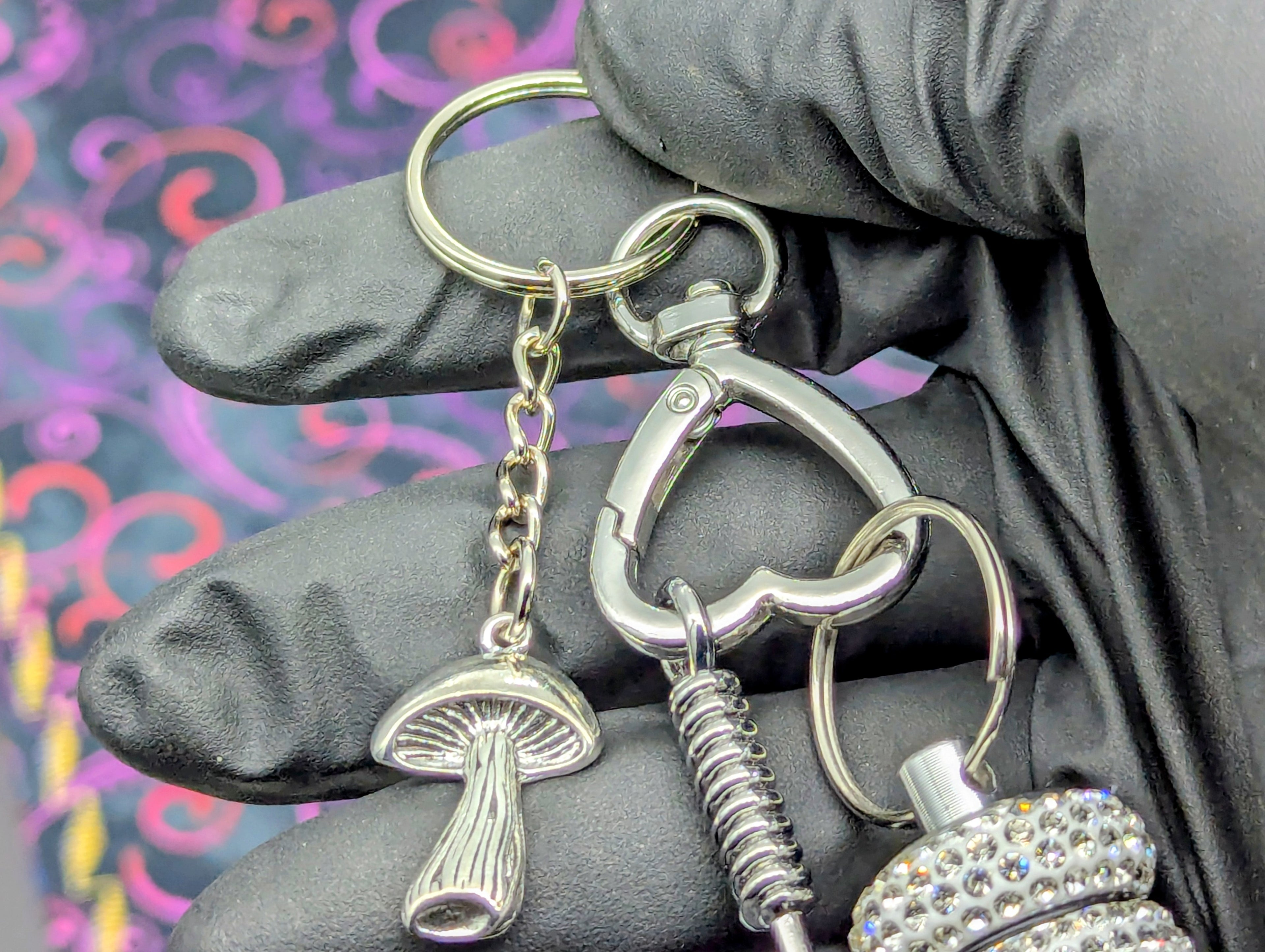 BLING EDC RAVE SCREW TOP CASE w/ MINI SPOON & CHARM KEYRING "WT"