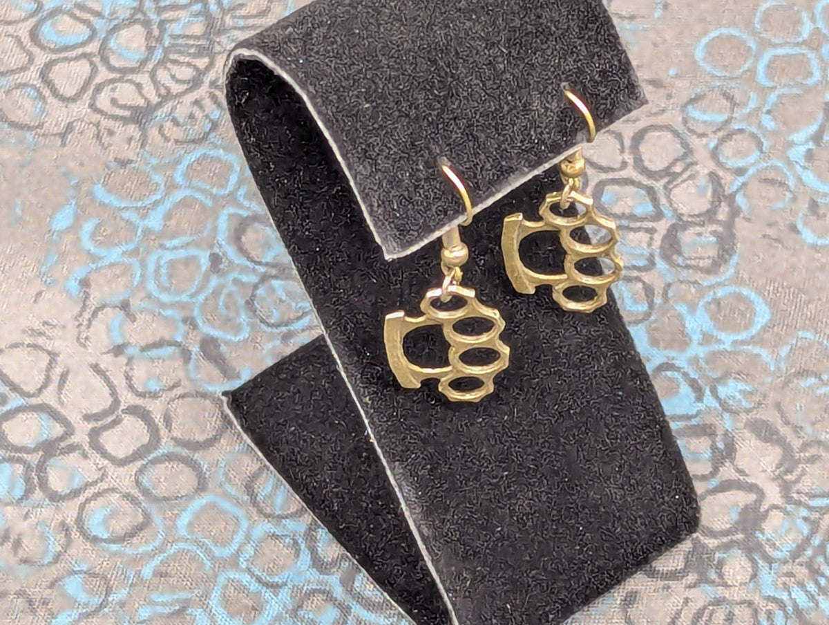 Brass Knuckle Dusters Style Antiqued Finish Dangling Earring Set