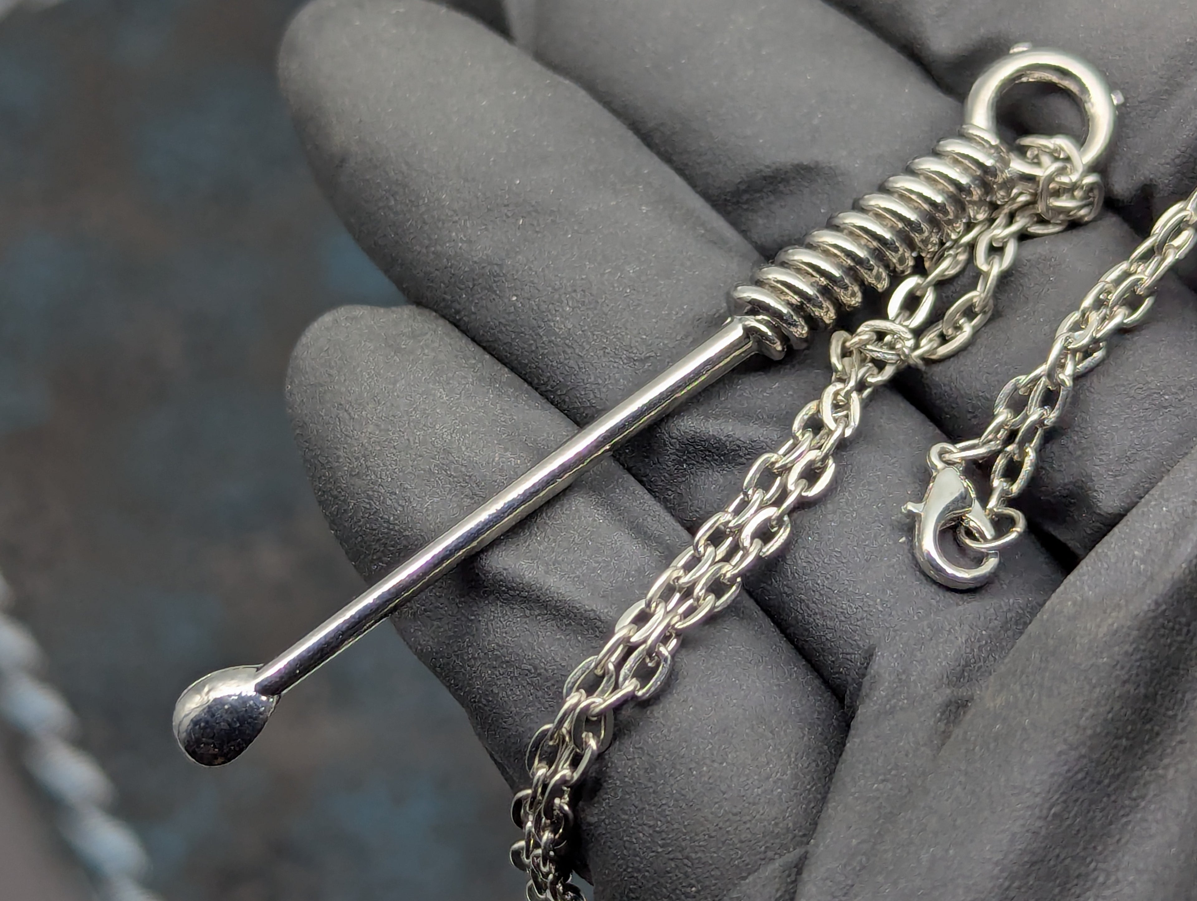 Chromed Toned Mini Spoon Pendant w/ Matching 24" Chain & Ornate Magic Amulet Jar
