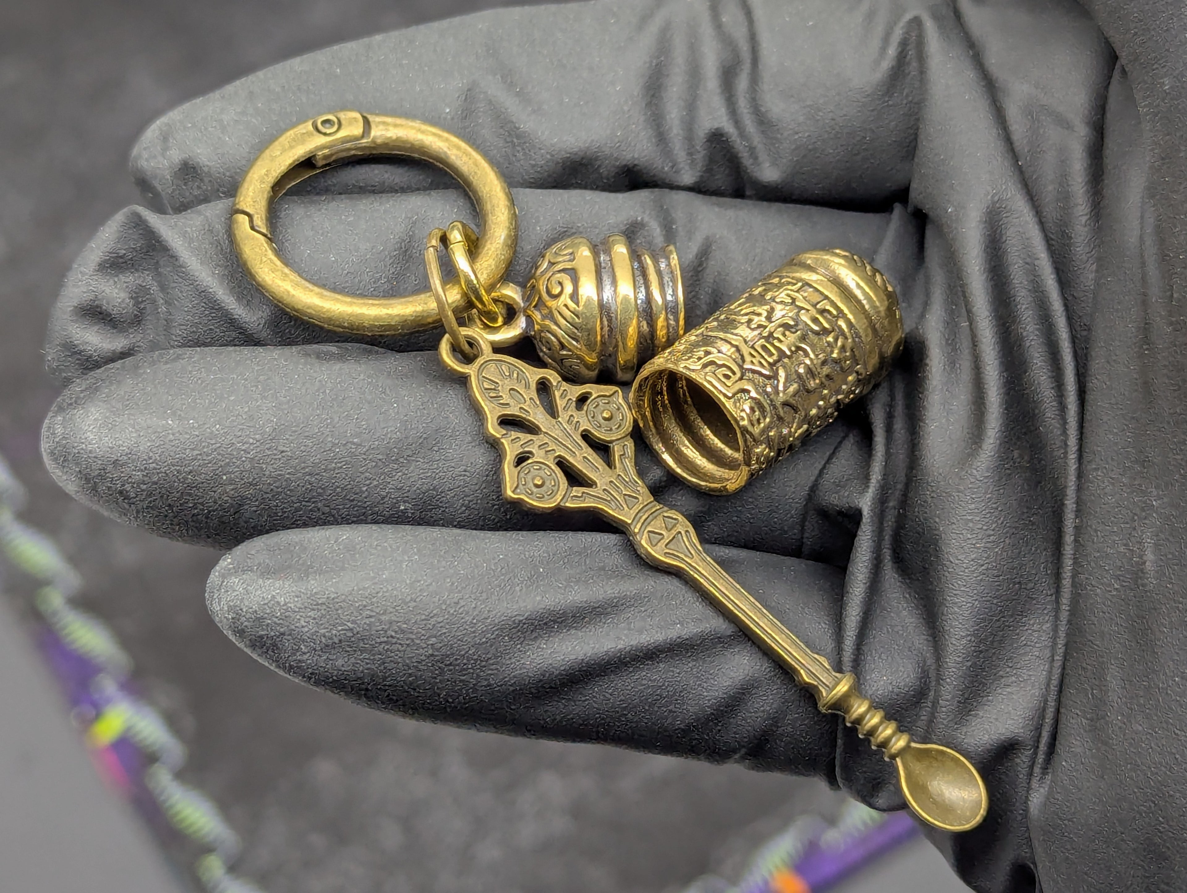 Magic Powder Victorian Spoon & Ornate Screw Top Jar EDC Rave Keyring