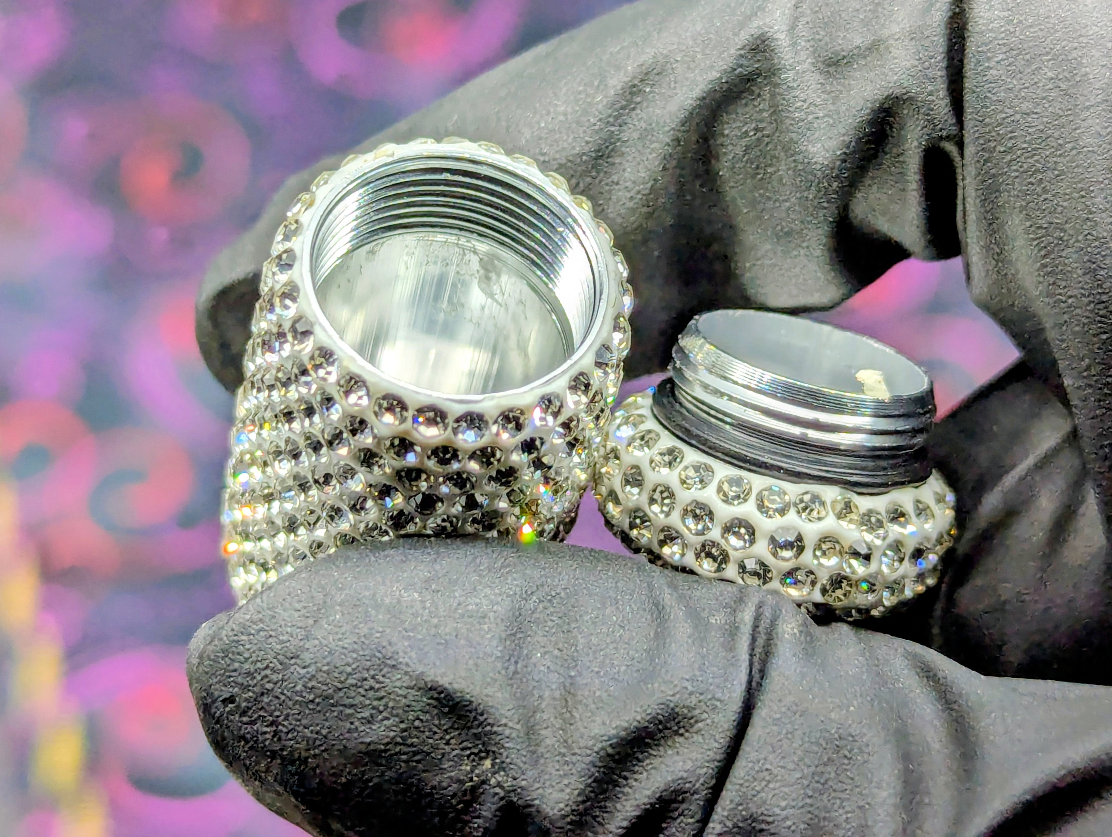 BLING EDC RAVE SCREW TOP CASE w/ MINI SPOON & CHARM KEYRING "WT"