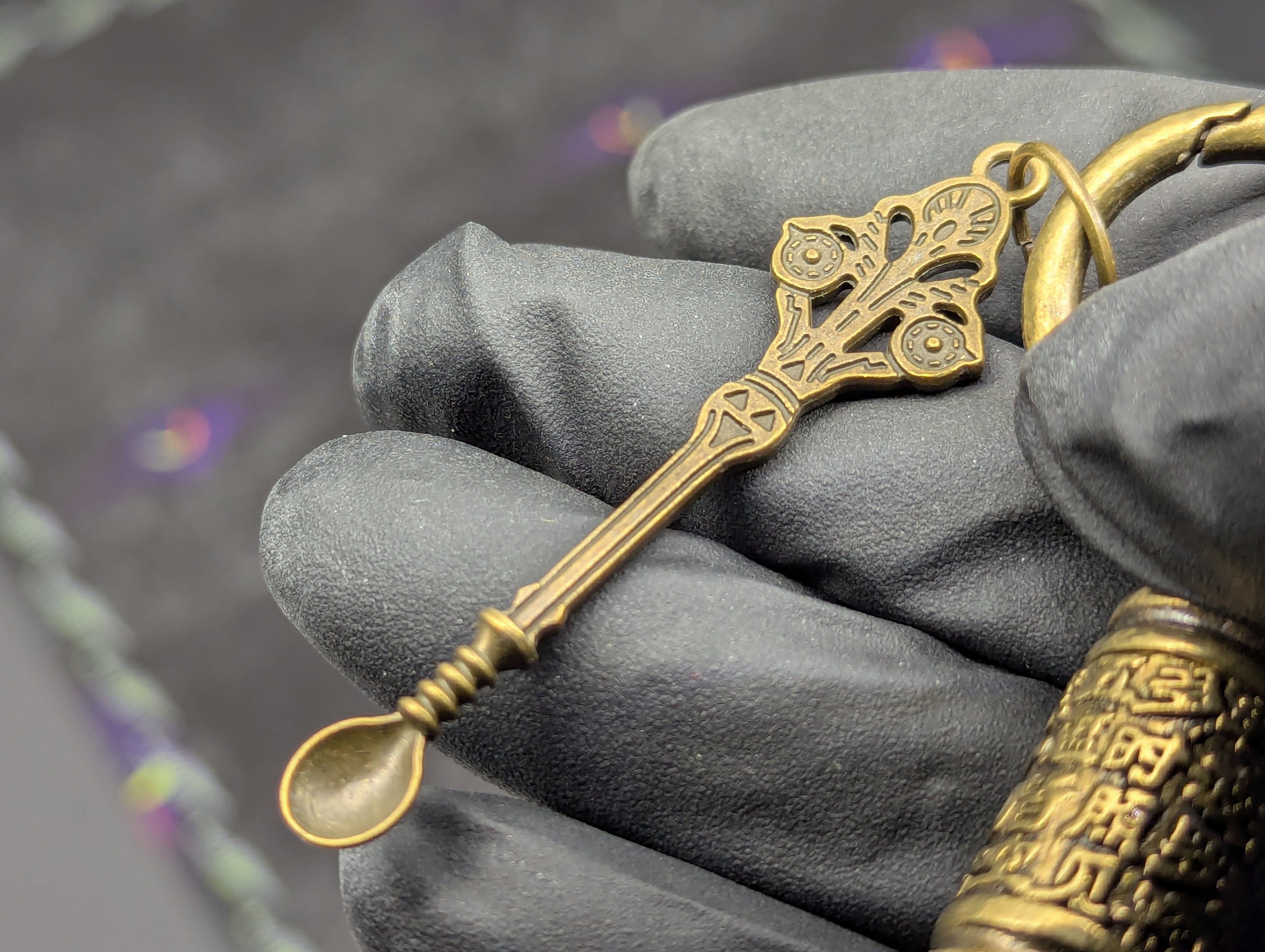 Magic Powder Victorian Spoon & Ornate Screw Top Jar EDC Rave Keyring