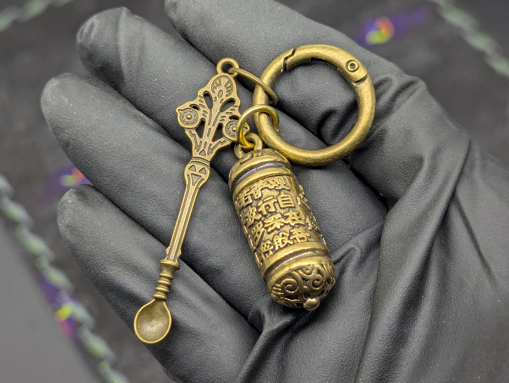 Magic Powder Victorian Spoon & Ornate Screw Top Jar EDC Rave Keyring