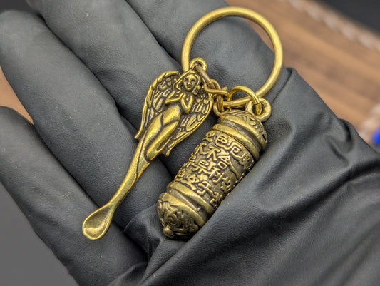 Magic Brass Angel Ornate Mini Spoon & Screw Top Urn Keyring